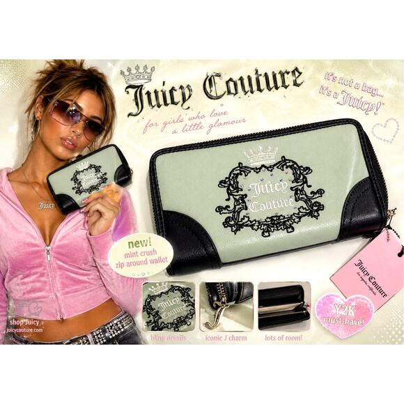 Juicy Couture Sage Green Area Textured Zip Around Wallet Juicy Couture Heritage Zip Around large Wallet sage green dark green faux